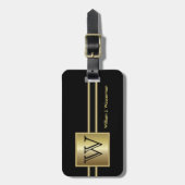 モノグラム男らしエグゼクティブスタイル – ブラック&金ゴールド ラゲッジタグ (正面縦)