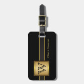 モノグラム男らしエグゼクティブスタイル – ブラック&金ゴールド ラゲッジタグ (正面縦)