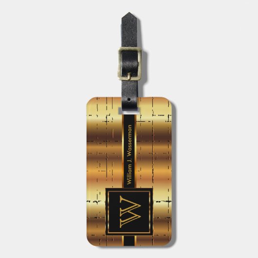 モノグラム男らしエグゼクティブスタイル-金ゴールドメタル ラゲッジタグ (正面縦)