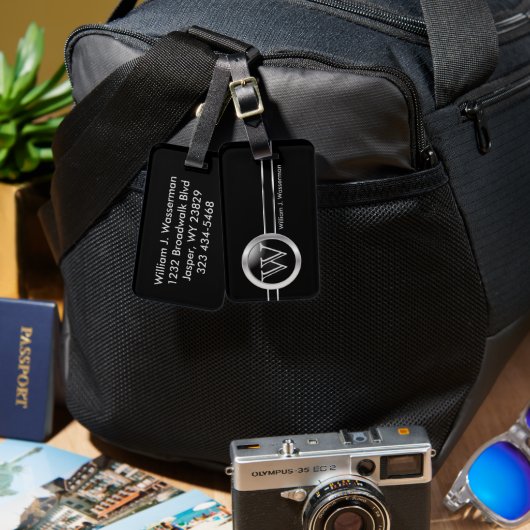 モノグラム男らしエグゼクティブブラックスタイル ラゲッジタグ (正面&裏面)