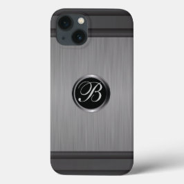モノグラム男らしブラックスチールメタリックルック iPhone 13ケース