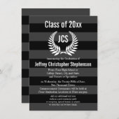 モノグラム男らしローレルブラック卒業 招待状 (正面/裏面)