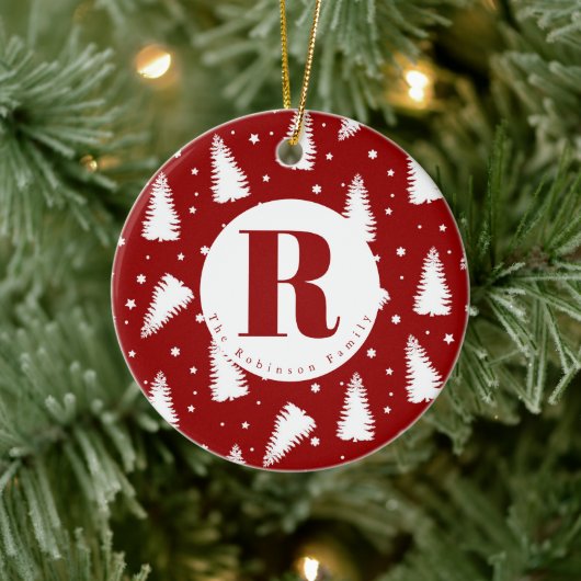 モノグラム白いクリスマスツリー セラミックオーナメント (ツリー)