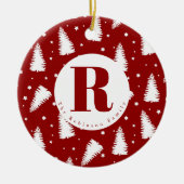 モノグラム白いクリスマスツリー セラミックオーナメント (正面)