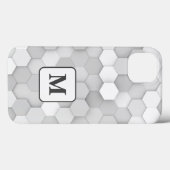 モノグラム白とグレーの幾何学的な六角形パターン Case-Mate iPhoneケース (裏面 (横))