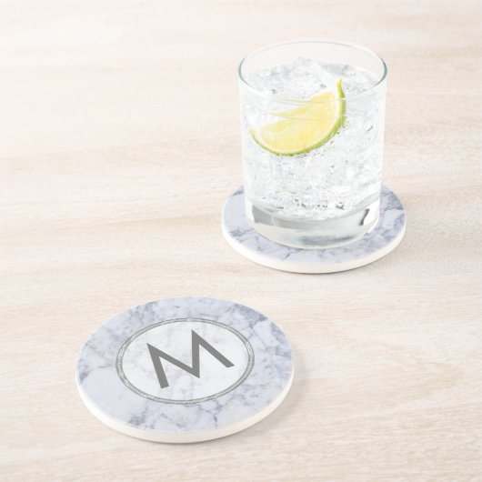 モノグラム白と灰色の大理石のテクスチャ コースター (側面)