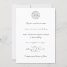 モノグラム白グレーモダンミニマル結婚リスト 招待状