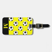 モノグラム白サッカーサッカーボール、黄色 ラゲッジタグ (正面横)