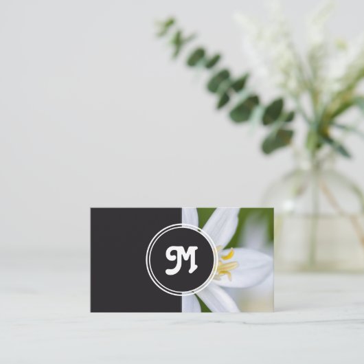 モノグラム白フラワーフローリストウェディングプランナーグレー 名刺 (スタンド正面)