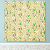 モノグラム白フローラベージュ背景 キャンバスプリント (インサイチュ (ウッドフロア))