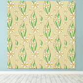 モノグラム白フローラベージュ背景 キャンバスプリント (インサイチュ (ウッドフロア))