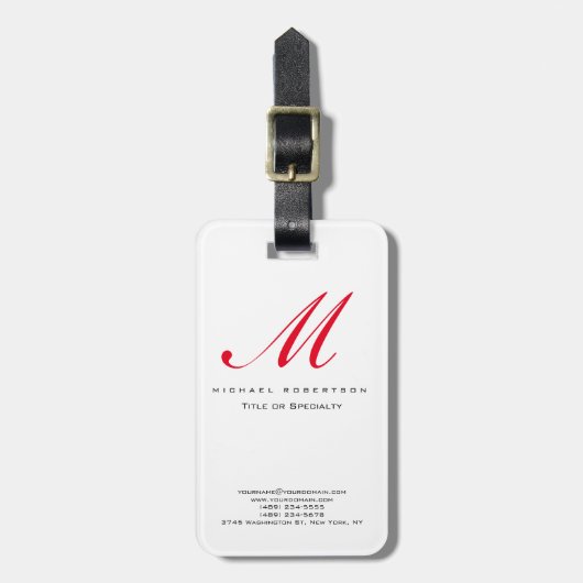 モノグラム白ユニーク赤Chubby名刺 ラゲッジタグ (正面縦)