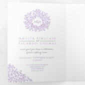 モノグラム白葉紫パープル結婚ズのオールインワン 三つ折り招待状 (内部最初)