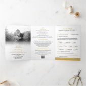 モノグラム白金ゴールド結婚クラウンの食事オプションRSVP 三つ折り招待状 (内部)