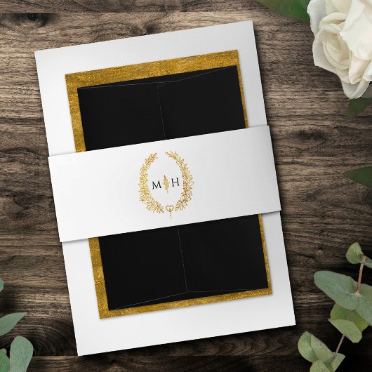 モノグラム白金ゴールド黒離れ楕円 招待状ベリーバンド