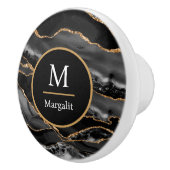 モノグラム白黒および金ゴールドフェイクマーブルアゲート セラミックノブ (右)