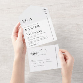 モノグラム白黒とオーバーレイ結婚写真 オールインワン招待状