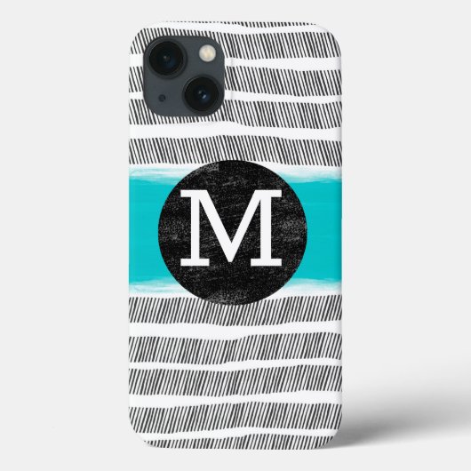 モノグラム白黒とターコイズパターンアート Case-Mate iPhoneケース (裏面)