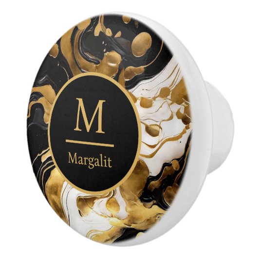 モノグラム白黒と金ゴールドフェイク大理石 セラミックノブ (右)