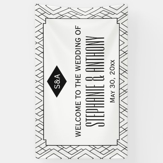 モノグラム白黒アールデコ結婚ズ 横断幕 (縦)