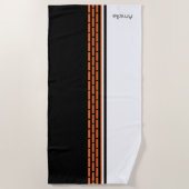 モノグラム白黒オレンジパタストライプのーン ビーチタオル (正面)