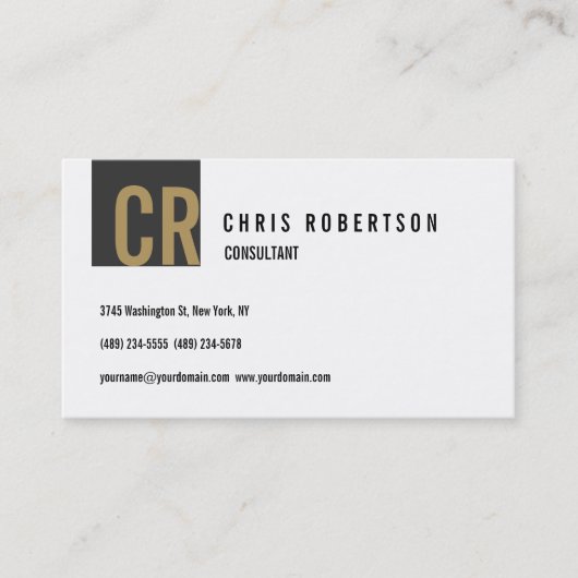 モノグラム白黒グレイスタイリッシュ金ゴールド 名刺 (正面)