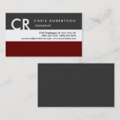 モノグラム白黒グレーレッドビジネスカード 名刺 (正面/裏面)