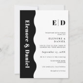 モノグラム白黒サイドウェーブフォト結婚ズ 招待状 (正面)