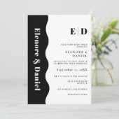 モノグラム白黒サイドウェーブフォト結婚ズ 招待状 (スタンド正面)