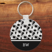 モノグラム白黒サッカーボールパターン キーホルダー (正面)