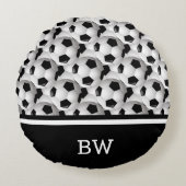 モノグラム白黒サッカーボールパターン ラウンドクッション (正面)