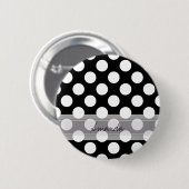 モノグラム白黒シック水玉模様パターン 缶バッジ (正面&裏面)