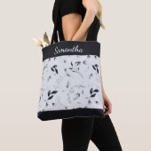 モノグラム白黒シルバーグレイ葉フローラ トートバッグ (クローズアップ)