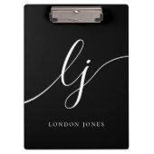 モノグラム白黒スクリプトイニシャルプロフェッショナル クリップボード (正面)