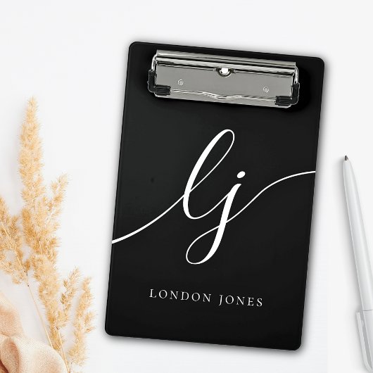 モノグラム白黒スクリプトイニシャルプロフェッショナル ミニクリップボード