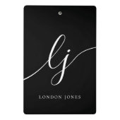 モノグラム白黒スクリプトイニシャルプロフェッショナル ミニクリップボード (裏面)