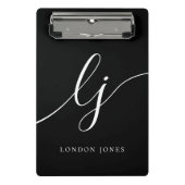 モノグラム白黒スクリプトイニシャルプロフェッショナル ミニクリップボード (正面)