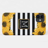 モノグラム白黒ストライプのひまわり金ゴールド Case-Mate iPhoneケース (裏面(横))