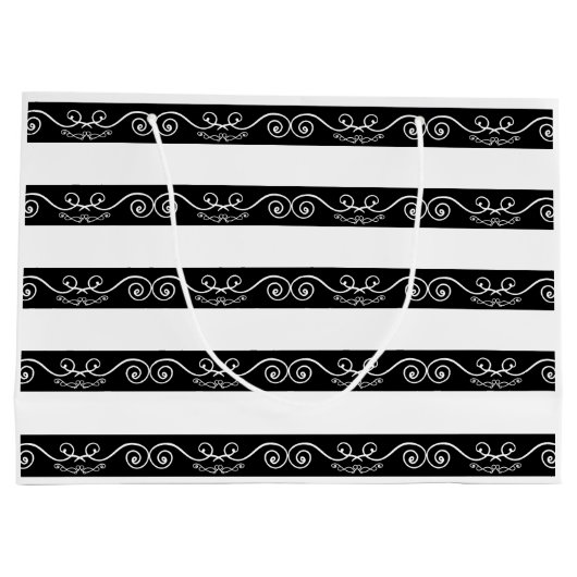 モノグラム白黒ストライプのデザイン ラージペーパーバッグ (裏面)