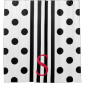 モノグラム白黒ストライプ水玉模様 シャワーカーテン (正面)