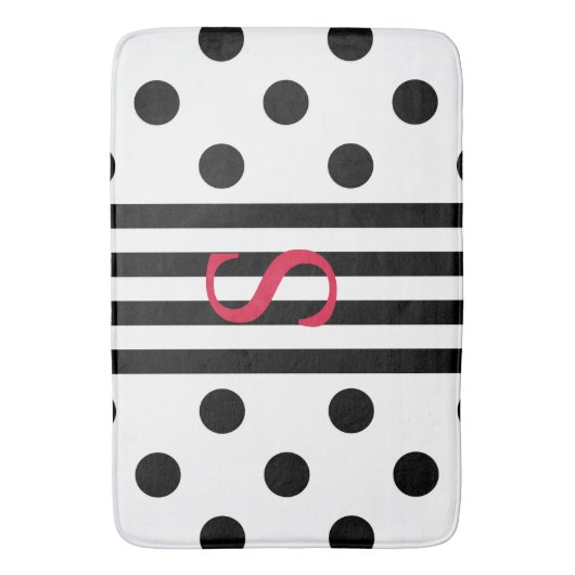 モノグラム白黒ストライプ水玉模様 バスマット (正面縦)