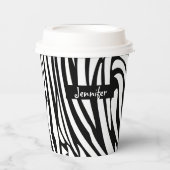 モノグラム白黒ゼブラストライプのパターン 紙コップ (正面)