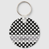 モノグラム白黒トレンディーおもしろい水玉模様パターン キーホルダー (正面)