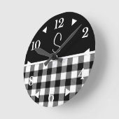 モノグラム白黒バッファロープレイドファームハウスランブ ラウンド壁時計 (傾斜)