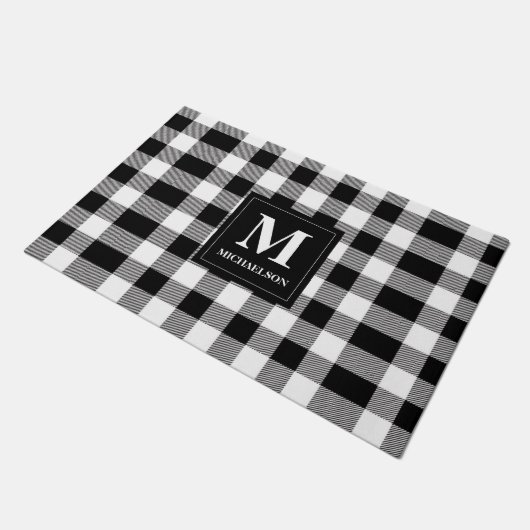 モノグラム白黒バッファロープレイド ドアマット (アングル)