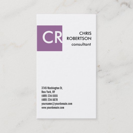 モノグラム白黒パープルビジネスカード 名刺 (正面)
