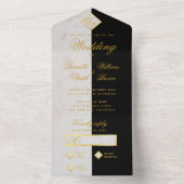 モノグラム白黒フェイクマーブルゴールドフォイル結婚ズ オールインワン招待状 (内側)