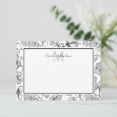 モノグラム白黒フローラルパターン サンキューカード (スタンド正面)