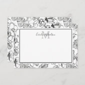 モノグラム白黒フローラルパターン サンキューカード (正面/裏面)