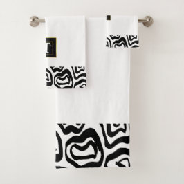 モノグラム白黒ブラシテクスチャ バスタオルセット